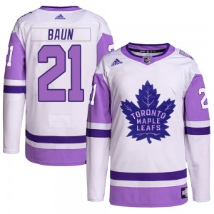 Adidas Bobby Baun Toronto Maple Leafs Men's Authentic Hockey Fights Cancer Primegreen Jersey - White/Purple