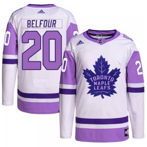 Adidas Ed Belfour Toronto Maple Leafs Men's Authentic Hockey Fights Cancer Primegreen Jersey - White/Purple