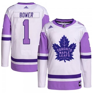 Adidas Johnny Bower Toronto Maple Leafs Men's Authentic Hockey Fights Cancer Primegreen Jersey - White/Purple