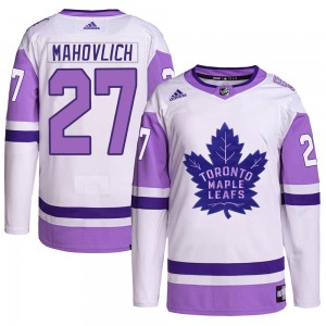 Adidas Frank Mahovlich Toronto Maple Leafs Men's Authentic Hockey Fights Cancer Primegreen Jersey - White/Purple