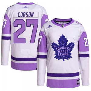 Adidas Shayne Corson Toronto Maple Leafs Youth Authentic Hockey Fights Cancer Primegreen Jersey - White/Purple