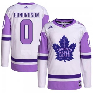 Adidas Joel Edmundson Toronto Maple Leafs Youth Authentic Hockey Fights Cancer Primegreen Jersey - White/Purple