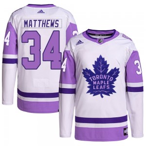 Adidas Auston Matthews Toronto Maple Leafs Youth Authentic Hockey Fights Cancer Primegreen Jersey - White/Purple
