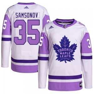 Adidas Ilya Samsonov Toronto Maple Leafs Youth Authentic Hockey Fights Cancer Primegreen Jersey - White/Purple