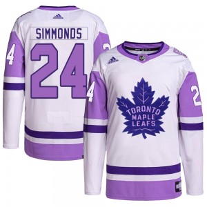 Adidas Wayne Simmonds Toronto Maple Leafs Youth Authentic Hockey Fights Cancer Primegreen Jersey - White/Purple