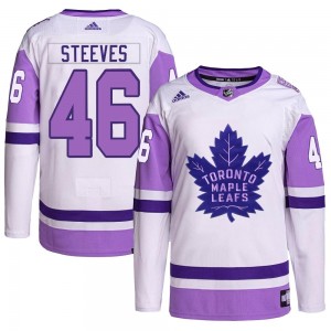 Adidas Alex Steeves Toronto Maple Leafs Youth Authentic Hockey Fights Cancer Primegreen Jersey - White/Purple