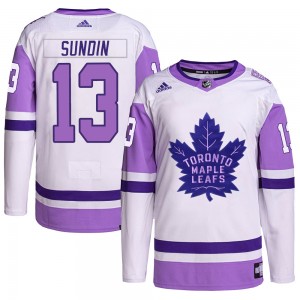 Adidas Mats Sundin Toronto Maple Leafs Youth Authentic Hockey Fights Cancer Primegreen Jersey - White/Purple