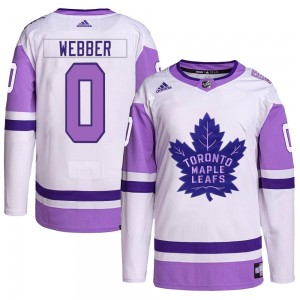 Adidas Cade Webber Toronto Maple Leafs Youth Authentic Hockey Fights Cancer Primegreen Jersey - White/Purple