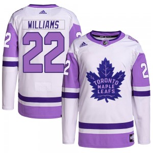 Adidas Tiger Williams Toronto Maple Leafs Youth Authentic Hockey Fights Cancer Primegreen Jersey - White/Purple