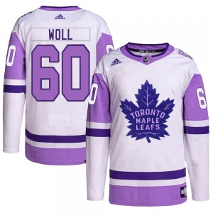 Adidas Joseph Woll Toronto Maple Leafs Youth Authentic Hockey Fights Cancer Primegreen Jersey - White/Purple