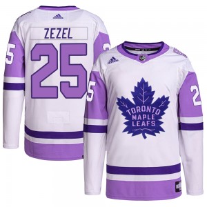 Adidas Peter Zezel Toronto Maple Leafs Youth Authentic Hockey Fights Cancer Primegreen Jersey - White/Purple