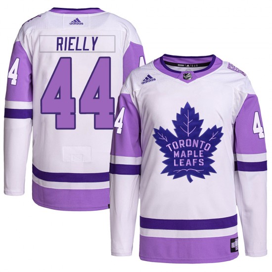 Adidas Morgan Rielly Toronto Maple Leafs Youth Authentic Hockey Fights Cancer Primegreen Jersey - White/Purple