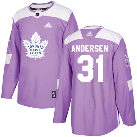 Adidas Frederik Andersen Toronto Maple Leafs Youth Authentic Fights Cancer Practice Jersey - Purple