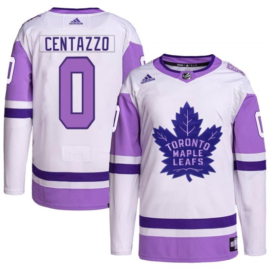 Adidas Orrin Centazzo Toronto Maple Leafs Youth Authentic Hockey Fights Cancer Primegreen Jersey - White/Purple