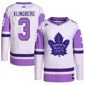 Adidas John Klingberg Toronto Maple Leafs Youth Authentic Hockey Fights Cancer Primegreen Jersey - White/Purple