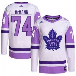 Adidas Bobby McMann Toronto Maple Leafs Youth Authentic Hockey Fights Cancer Primegreen Jersey - White/Purple
