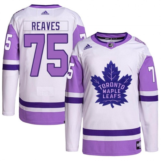 Adidas Ryan Reaves Toronto Maple Leafs Youth Authentic Hockey Fights Cancer Primegreen Jersey - White/Purple